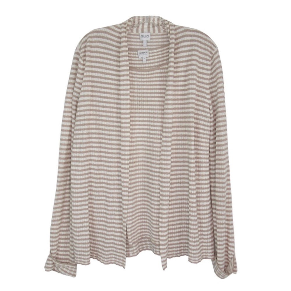 ARMANI COLLEZIONI Shell Tank & Cardigan Set Striped Pointelle Knit Women’s 10